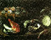 Giovanni Battista Recco stilleben med fisk och ostron Spain oil painting artist